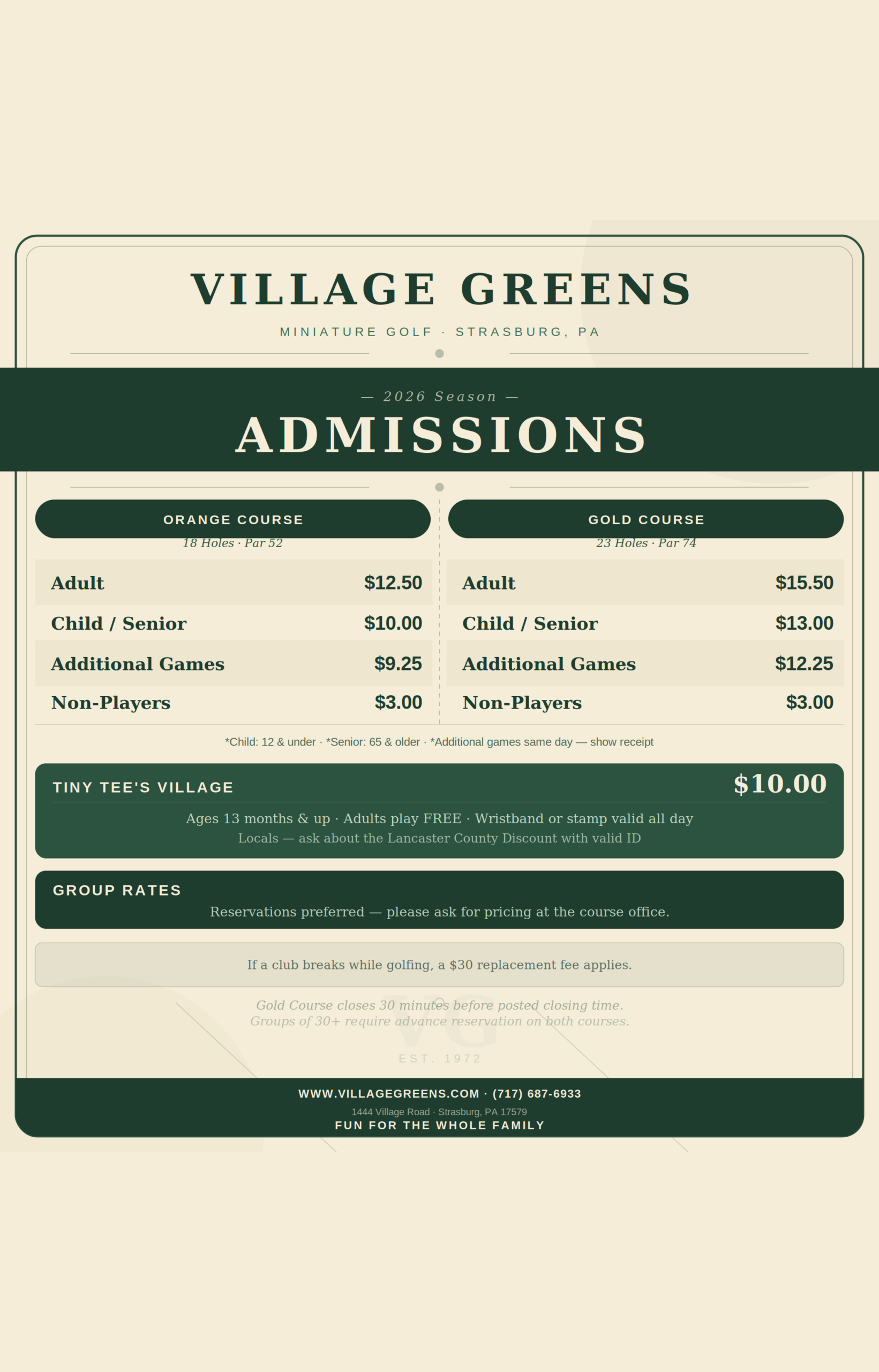 Village Greens Rates